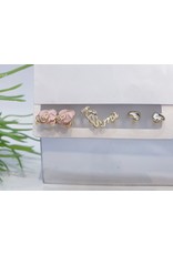 EMA0027 - Gold Kiss Me, Flower, Diamante, Pink,  Multi-Pack Earring