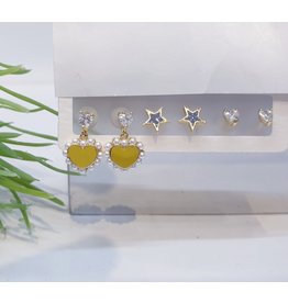 EMA0032 - Gold Heart, Star, Heart Diamante,  Multi-Pack Earring