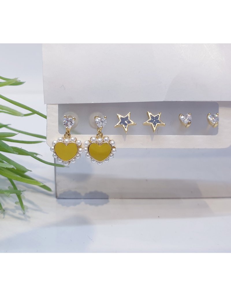 EMA0032 - Gold Heart, Star, Heart Diamante,  Multi-Pack Earring