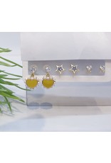 EMA0032 - Gold Heart, Star, Heart Diamante,  Multi-Pack Earring