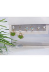 EMA0033 - Gold Green Heart, Blue Star, Heart Diamante,  Multi-Pack Earring