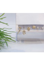 EMA0046 - Gold Square Stud, Diamante Stud, Drop Square,  Multi-Pack Earring