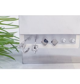 EMA0047 - Silver Square Stud, Diamante Stud, Drop Square,  Multi-Pack Earring