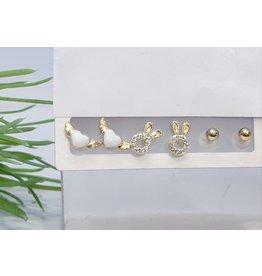 EMA0055 - Gold Bunny, Ball Stud, Heart Wings,  Multi-Pack Earring