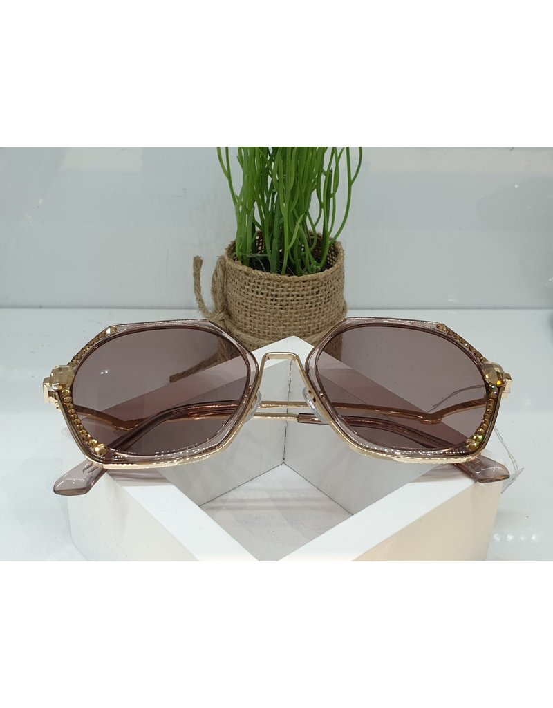 SNA0054- Gold Rectangulal Stone Sunglasses