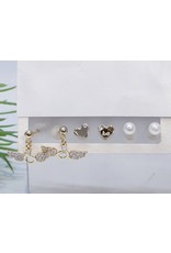 EMA0029 - Gold Ring With Wings, Heart, Pearl,  Multi-Pack Earring