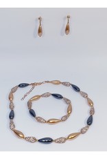 BSF0013 - Rose Gold, Teardrop, Black Ball Bracelet Set