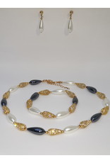 BSF0014 - Gold, Teardrop, White, Black Ball Bracelet Set