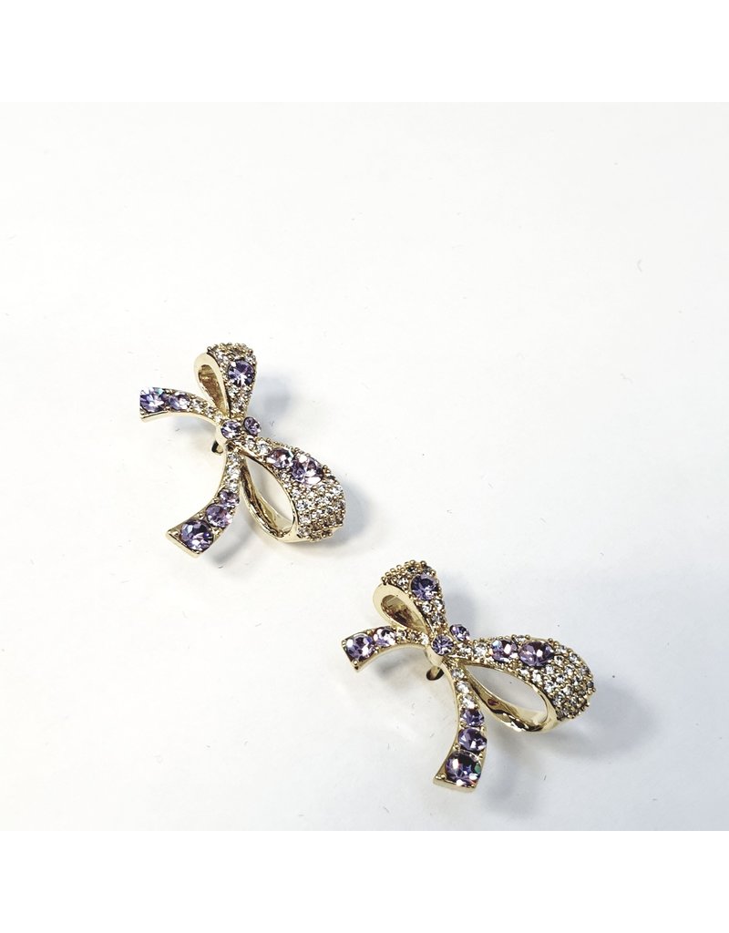 ERH0262 - Gold Purple Bow  Earring