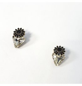ERH0264 - Gold Black Flower Triangle  Earring