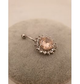 BLA0014-Silver,Pink Belly Ring
