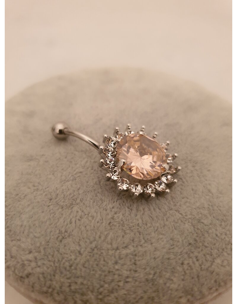 BLA0014-Silver,Pink Belly Ring