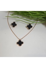 CSC0005 - Rose Gold, 3 Black Flowers Necklace Set
