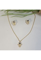 CSC0023 - Gold, Tree, Black Stud Necklace Set