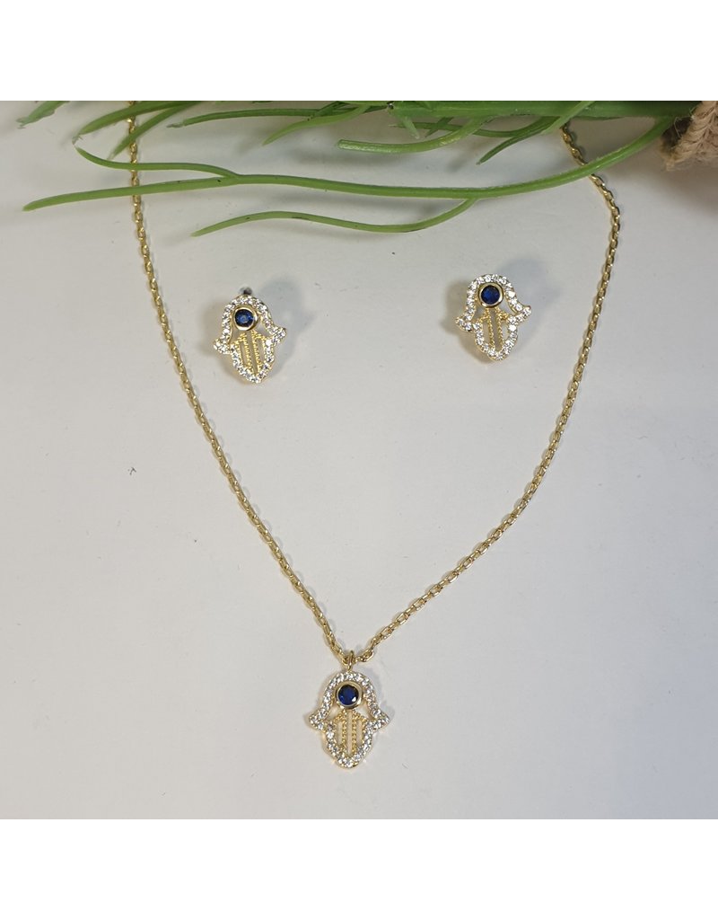 CSC0023 - Gold, Tree, Black Stud Necklace Set