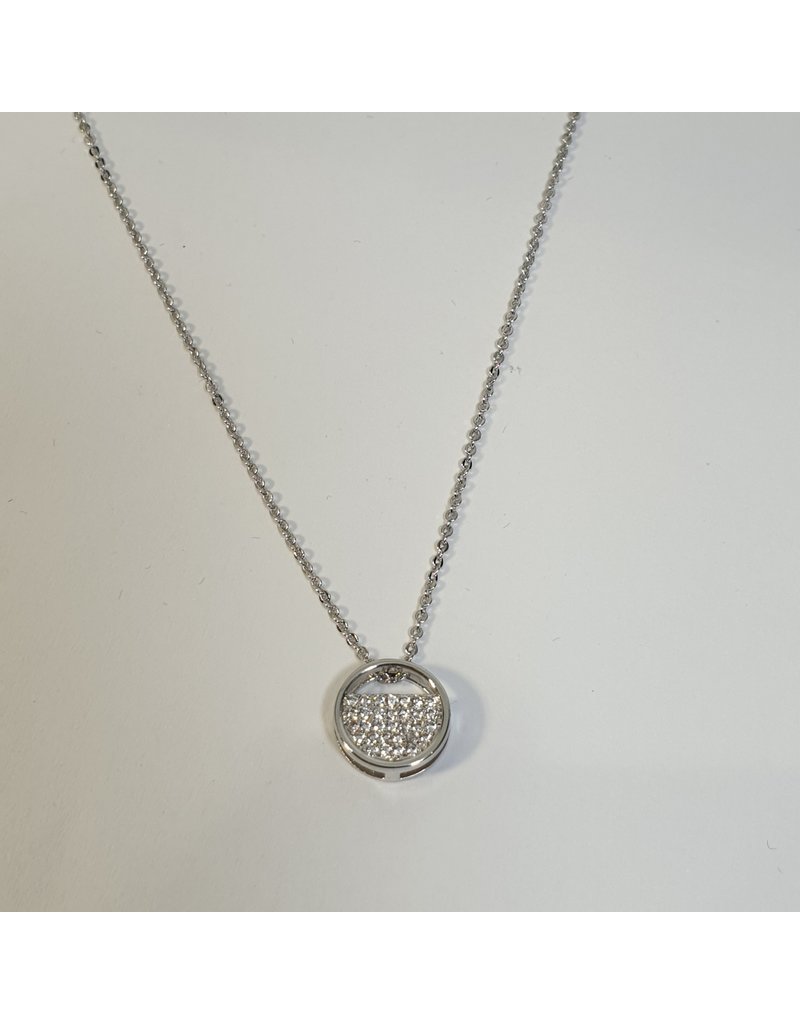 SCD0036 - Silver, Circle Crystal Short Necklace