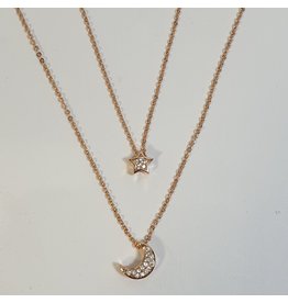 SCD0041 - Rose Gold, Moon & Star Layered Short Necklace