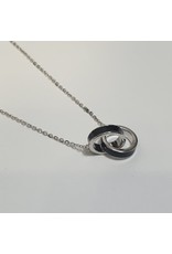 SCD0053 - Silver, Double Circle, White Short Necklace