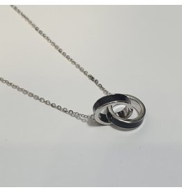 SCD0053 - Silver, Double Circle, White Short Necklace