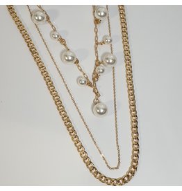 LCD0019 - Gold Pearl Multi-Layer Necklace