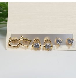 EMA0083 - Gold Hello Kitty, Earphones, Diamante Stud  Multi-Pack Earring