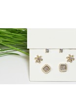 EMA0090 - Gold Flower, Pearl Square, Diamante Stud  Multi-Pack Earring