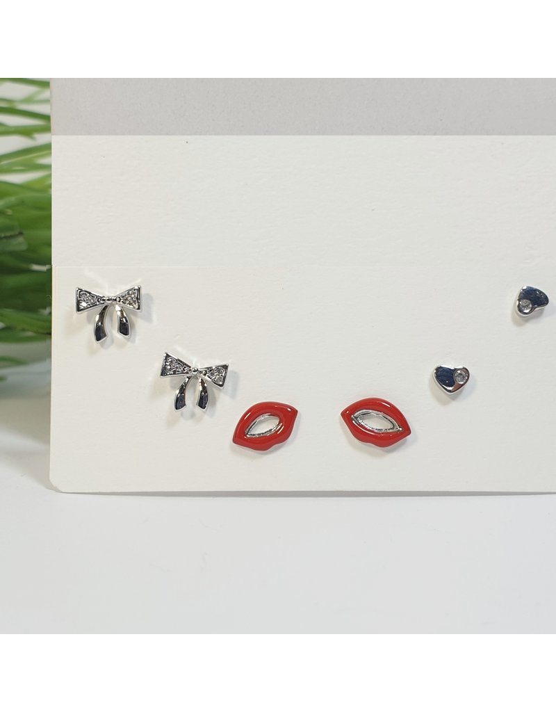 EMA0089 - Silver Lips, Bow  Multi-Pack Earring