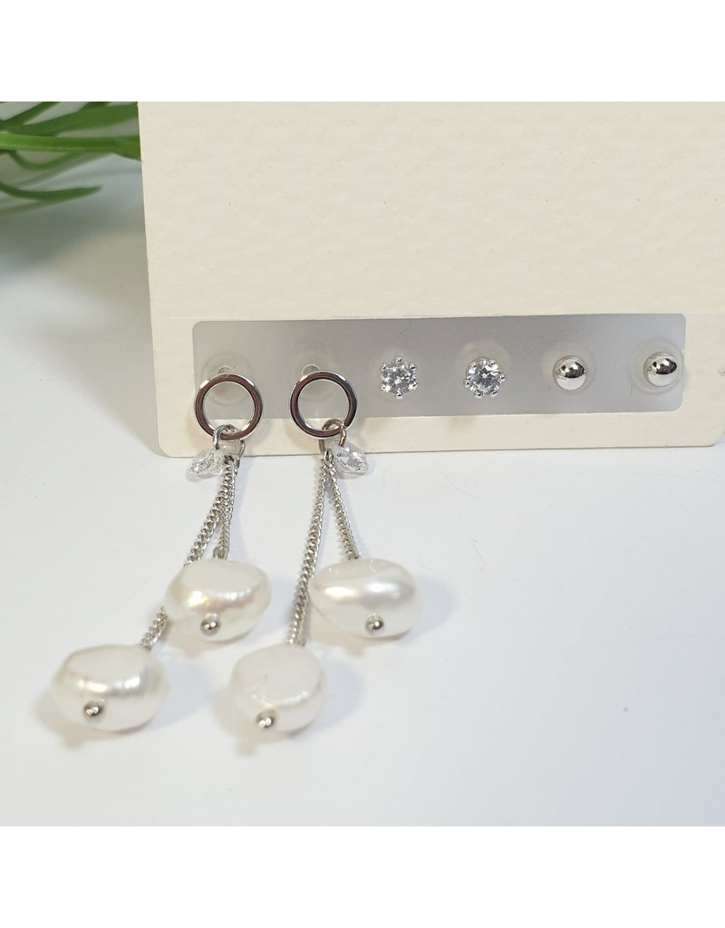 EMA0091 - Silver Pearl, Diamante  Multi-Pack Earring