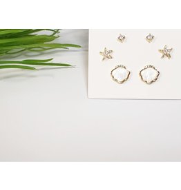 EMA0092 - Gold Shell, Star, Diamante  Multi-Pack Earring
