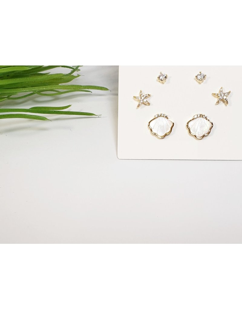 EMA0092 - Gold Shell, Star, Diamante  Multi-Pack Earring