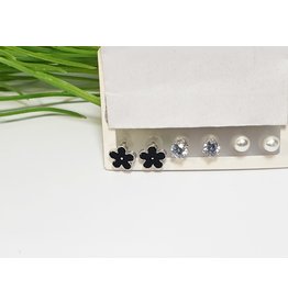 EMA0160 - Silver Black Pearl  Multi-Pack Earring