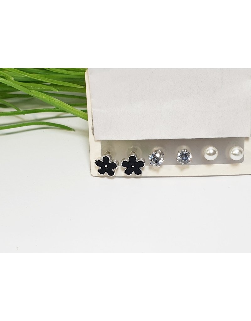 EMA0160 - Silver Black Pearl  Multi-Pack Earring
