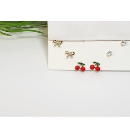 EMA0181 - Silver Red Cherriesf  Multi-Pack Earring