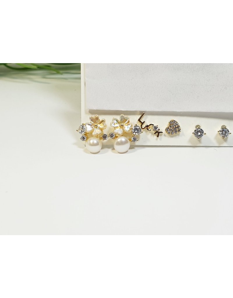 EMA0182 - Gold Heart,Luck, Flower, Pearl  Multi-Pack Earring