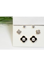 EMA0197 - Gold Black Flower  Multi-Pack Earring