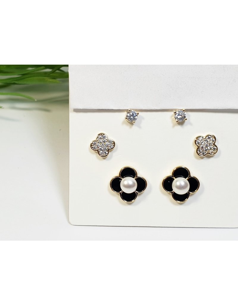 EMA0197 - Gold Black Flower  Multi-Pack Earring