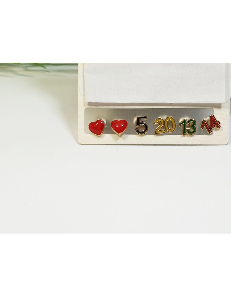 EMA0214 - Gold Red Heart/Numbers  Multi-Pack Earring