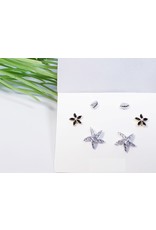 EMA0217 - Silver Black Flower  Multi-Pack Earring