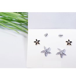 EMA0217 - Silver Black Flower  Multi-Pack Earring