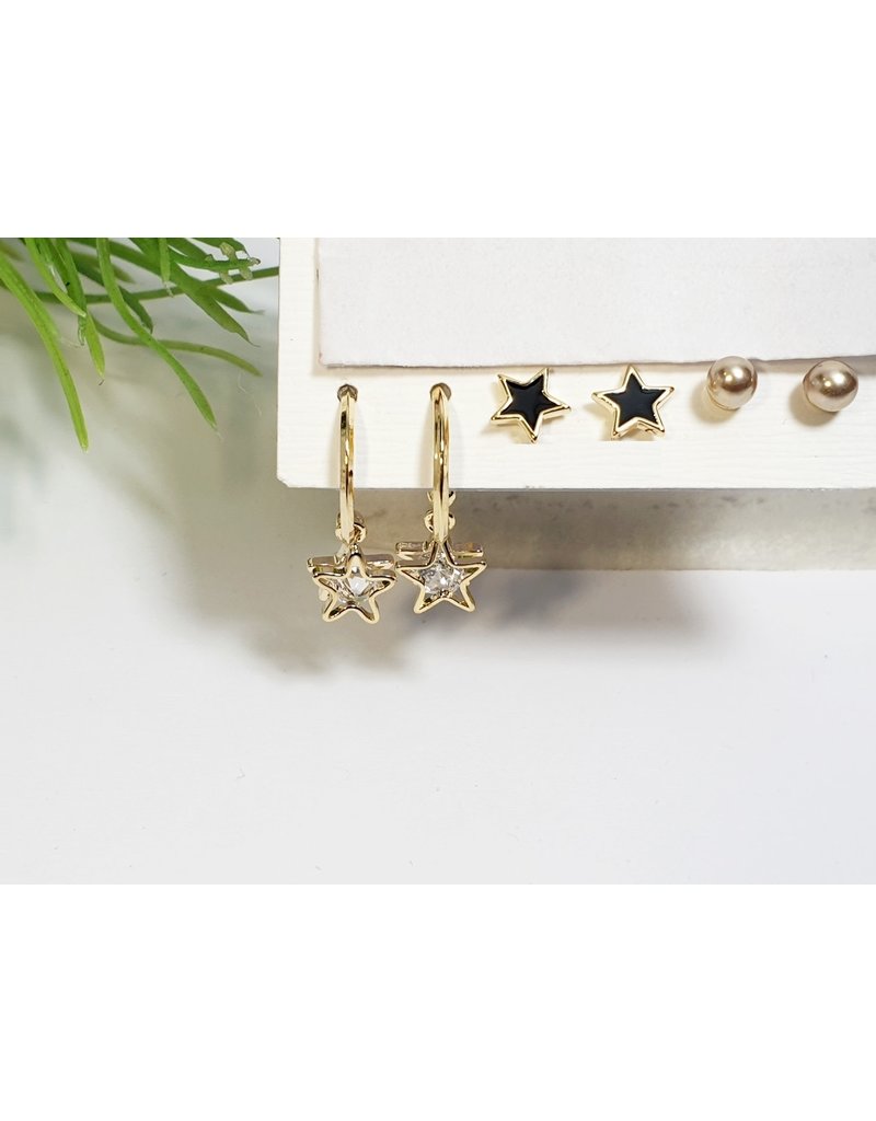 EMA0219 - Gold Black Star  Multi-Pack Earring