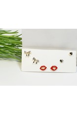 EMA0281 - Gold Lips, Bow  Multi-Pack Earring