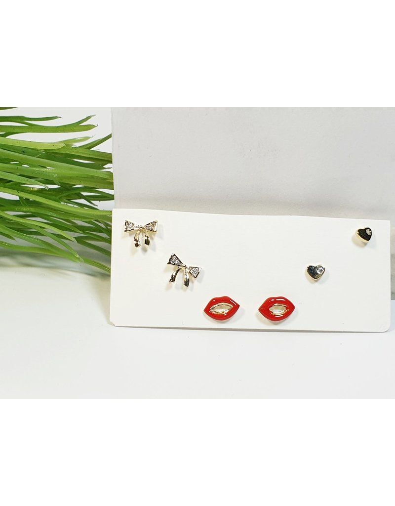 EMA0281 - Gold Lips, Bow  Multi-Pack Earring