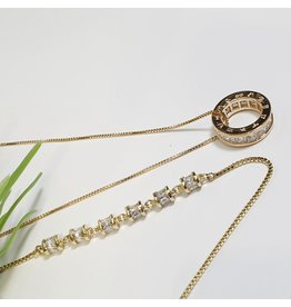 GSA0003-Gold, Circle Pendant Necklace with BAGUETTE CRYSTAL BRACELET