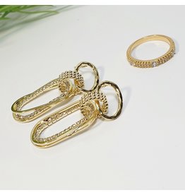 GSA0004-Gold, Drop Earring with DIAMOND SIMULANT RING