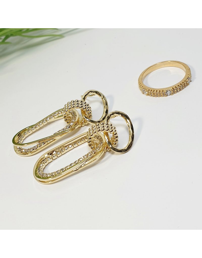 GSA0004-Gold, Drop Earring with DIAMOND SIMULANT RING