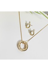 GSA0005-Gold, Circle Pendant Necklace with BOW EARRING