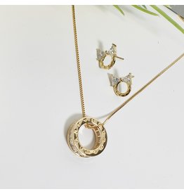 GSA0005-Gold, Circle Pendant Necklace with BOW EARRING
