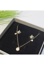 GSA0014-Gold, Crown Earring with SIMPLE DROP PENDANT NECKLACE