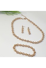 GSA0015-Rose Gold, Ball Bracelet Earring, Necklace And Bracelet Set with