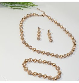 GSA0015-Rose Gold, Ball Bracelet Earring, Necklace And Bracelet Set with